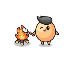 egg character is burning marshmallow