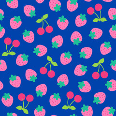 Cute hand drawn berry fruits seamless pattern background
