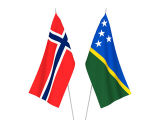 National fabric flags of Norway and Solomon Islands isolated on white background. 3d rendering illustration.