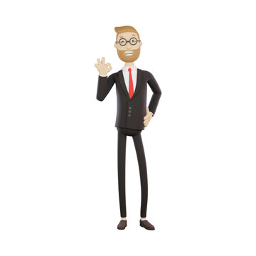 Businessman showing the "Well done" gesture, isolated on a white background, 3D rendering