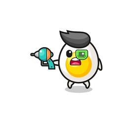 cute boiled egg holding a future gun