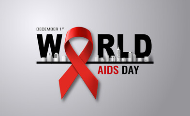 Design for World AIDS Day banner, the red ribbon is a sign of unity among HIV-positive people, paper illustration, and 3d paper.