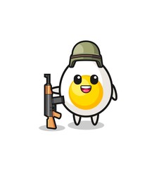 cute boiled egg mascot as a soldier