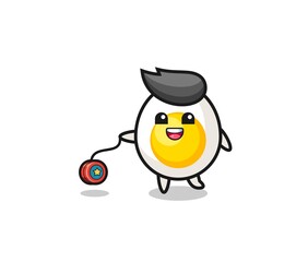 cartoon of cute boiled egg playing a yoyo