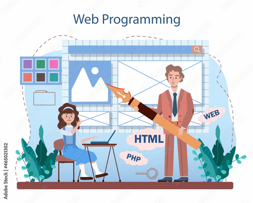 Poster it education concept. students learn programming, write software