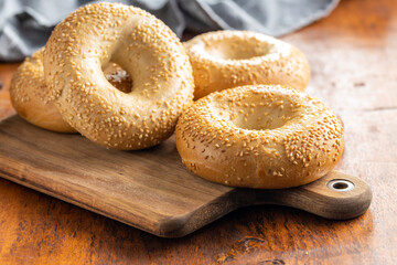 Baked bagel with sesame seeds.