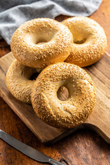 Baked bagel with sesame seeds.