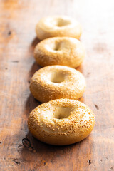 Baked bagel with sesame seeds.