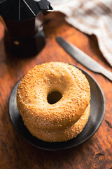 Baked bagel with sesame seeds.