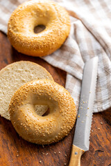 Baked bagel with sesame seeds.