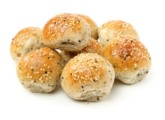 small round breads with sesame on white background