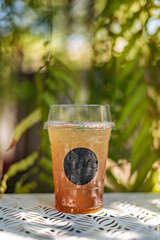 Ice tea in plastic cup