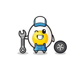 Fototapeta premium the boiled egg character as a mechanic mascot