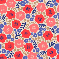 Cute hand drawn floral seamless pattern background.