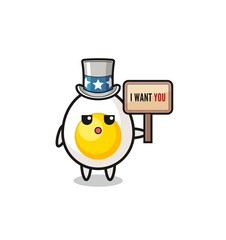 Fototapeta premium boiled egg cartoon as uncle Sam holding the banner I want you