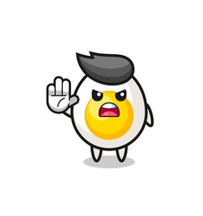 boiled egg character doing stop gesture