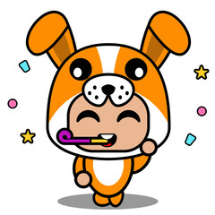 Fototapeta premium vector cartoon character cute dog animal mascot costume with birthday whistle