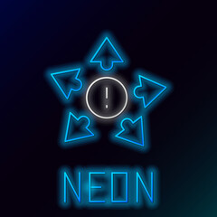 Glowing neon line Many ways directional arrow icon isolated on black background. Colorful outline concept. Vector