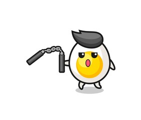 cartoon of boiled egg using nunchaku