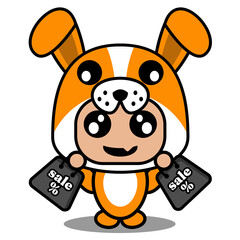 vector cartoon character cute dog animal mascot costume holding selling bag