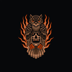 Fototapeta premium owl tattoo illustration vector design