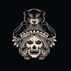 panther tattoo illustration vector design