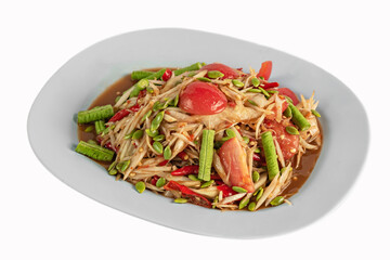 Traditional thai cuisine spicy green papaya salad