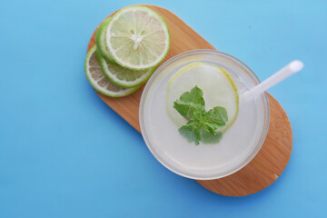 top view of fresh lime juice on table 
