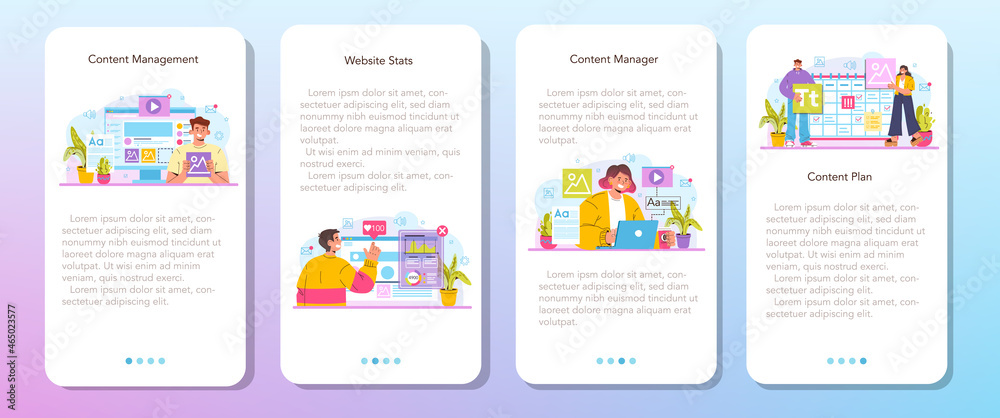 Wall mural content manager mobile application banner set. idea of digital promotion