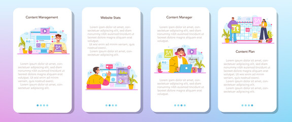 Content manager mobile application banner set. Idea of digital promotion