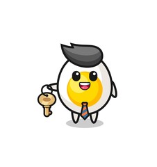 cute boiled egg as a real estate agent mascot