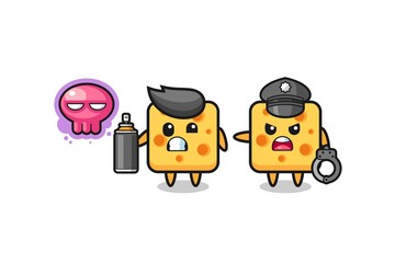 cheese cartoon doing vandalism and caught by the police