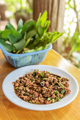 spicy minced meat with mixed vegetables on dish
