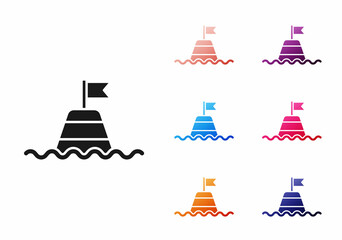 Black Floating buoy on the sea icon isolated on white background. Set icons colorful. Vector - obrazy, fototapety, plakaty