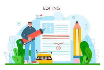 Publishing editor concept. Journalist working on magazine article.