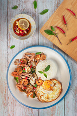 fried herbal vegetables with shrimp