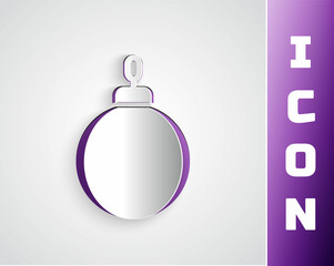 Obraz premium Paper cut Christmas ball icon isolated on grey background. Merry Christmas and Happy New Year. Paper art style. Vector
