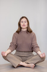 Meditation in the office, meditation on the desk, business woman meditating