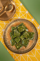 top view of asian style terrine cuisine made from vegetables and fish