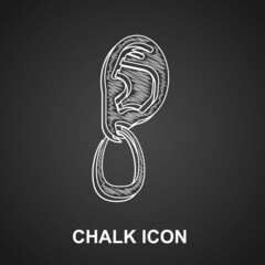 Chalk Ear with earring icon isolated on black background. Piercing. Auricle. Organ of hearing. Vector