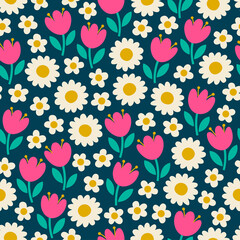 Cute hand drawn floral seamless pattern background.
