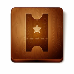 Brown Baseball ticket icon isolated on white background. Wooden square button. Vector