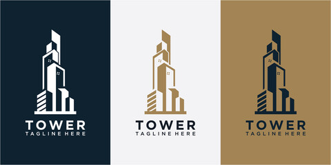 Building logo with line art style. city building abstract for logo design. tower building logo design