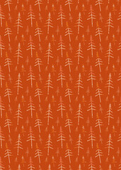 Christmas Tree Wrapping Paper Pattern Rust Orange Gift Wrap Size