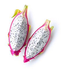 Two pieces of fresh sliced dragon fruit or pitahaya (pitaya)