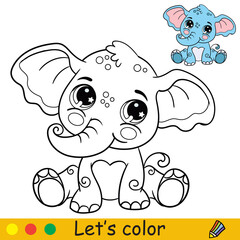 Cartoon cute sitting elephant coloring book page
