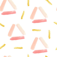 Cute kids abstract waterclor pattern. Kids background with pink and gold shapes, strock for the textile pattern, wrapping paper, greeting cards and more. Abstract child background.