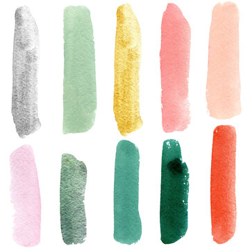 Watercolor shapes and strokes abstract illustration of silver, red, green and pink colors. Texture elements used for Social media templates ready to be used on popular social media platforms.