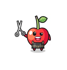 cherry character as barbershop mascot