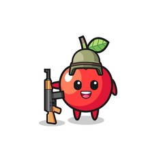 cute cherry mascot as a soldier